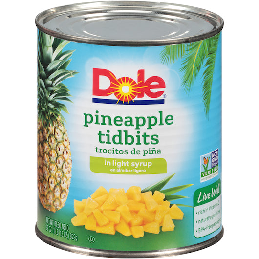 DOLE PIZZA CUT PINEAPPLE TIDBITS IN LIGHT SYRUP, 12 - 29 OZ