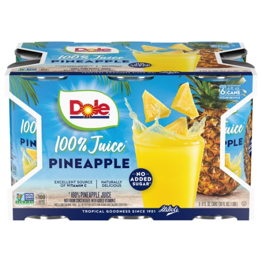 DOLE 100% PINEAPPLE JUICE, 8 - 6 - 6 OZ