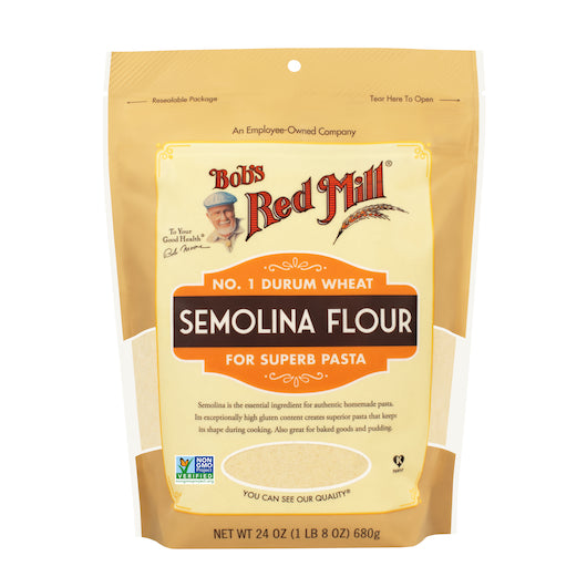 Bob's Red Mill Semolina Flour, one case of four 24oz resealable pouches