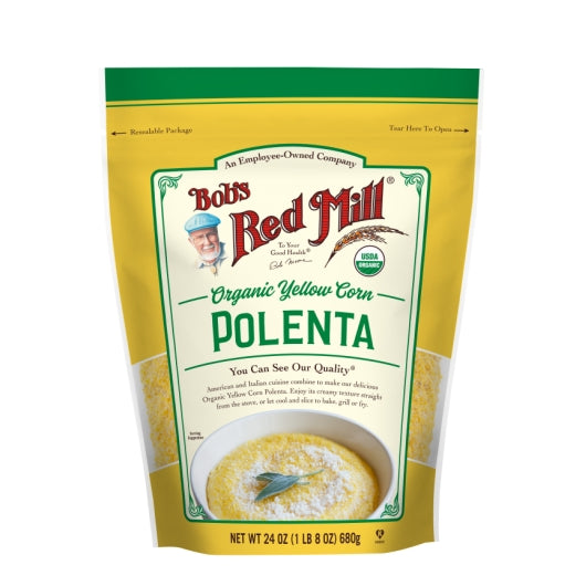 Bob's Red Mill Organic Yellow Corn Polenta, one case of four 24oz resealable pouches