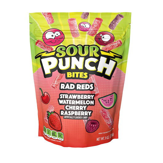 Sour Punch Bites Rad Reds (Strawberry, Watermelon, Raspberry, and Cherry) Case/SUB 12/9oz