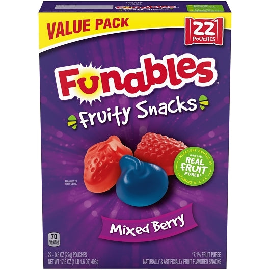 Funables Mixed Berry Fruit Flavored Snacks 5/17.6 Ounce 22 Count Box