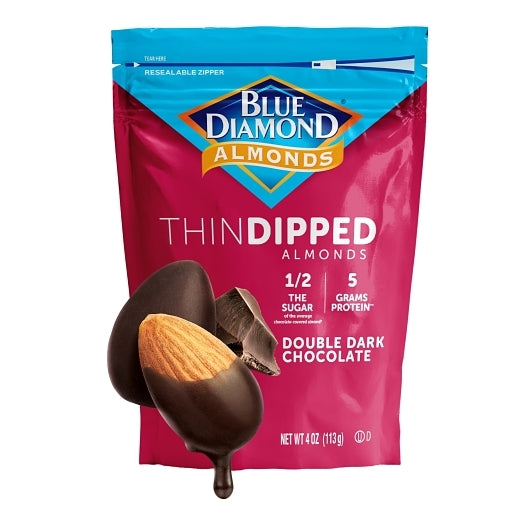 Blue Diamond Almonds, Double Dark Chocolate Thin Dipped Flavored Snack Nuts, Perfect for Guilt Free