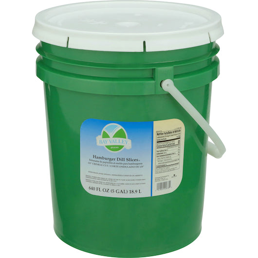 BAY VALLEY 5 GAL HAMBURGER DILL PICKLE SLICES1/8 CRINKLE CUT 2730-3050 COUNT