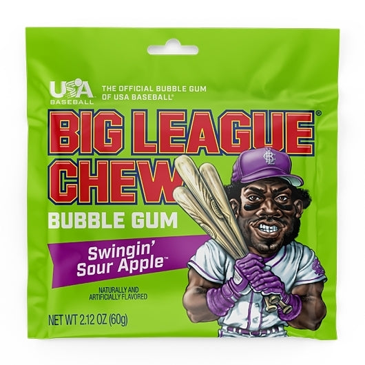 Big League Chew Swingin' Sour Apple Bubble Gum - Tart & Tangy Apple Flavor Burst | Ideal for Basebal