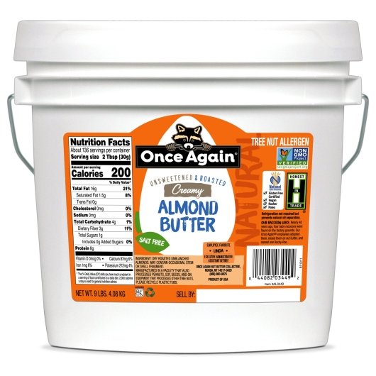 ONCE AGAIN NUT BUTTER NATURAL ALMOND BUTTER SMOOTH, 1 - 9 LB