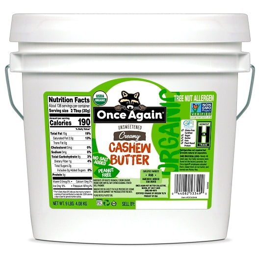 ONCE AGAIN NUT BUTTER ORGANIC CASHEW BUTTER, 1 - 9 LB