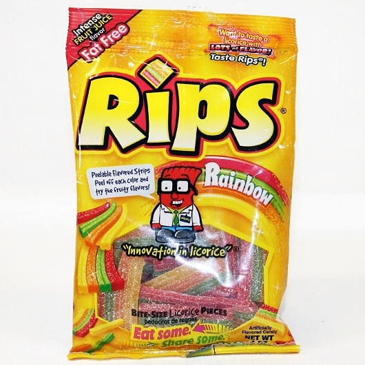 Rips Bite-Size Peelable Rainbow Pieces 4.0 oz. Peg Bag Mastercase