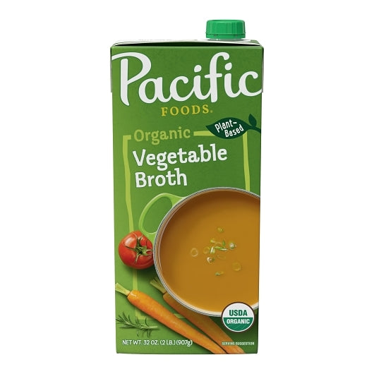 Pacific Foods Organic Vegetable Broth, Plant Based, 32 oz Carton (Case of 12)
