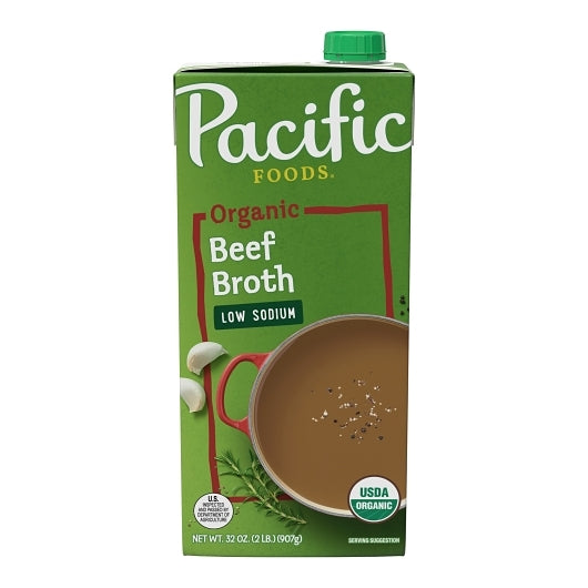 Pacific Foods Low Sodium Organic Beef Broth, 32 oz Carton (12 Pack)