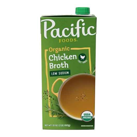 Pacific Foods Low Sodium Organic Free Range Chicken Broth, 32 oz Carton (Case of 12)