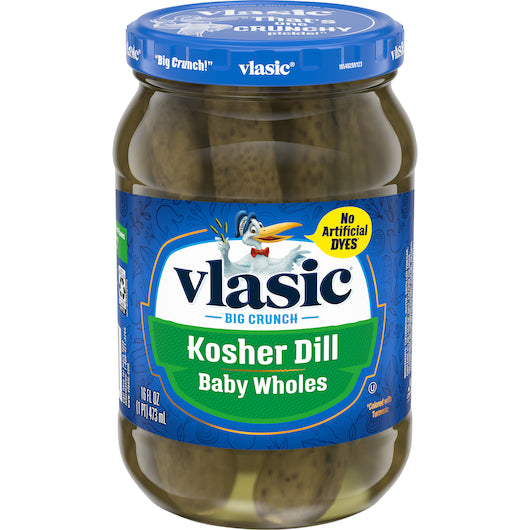 Vlasic Kosher Dill Pickles, Baby Whole Pickles, Keto Friendly Snacks and Toppings, 12 - 16FL OZ Jar