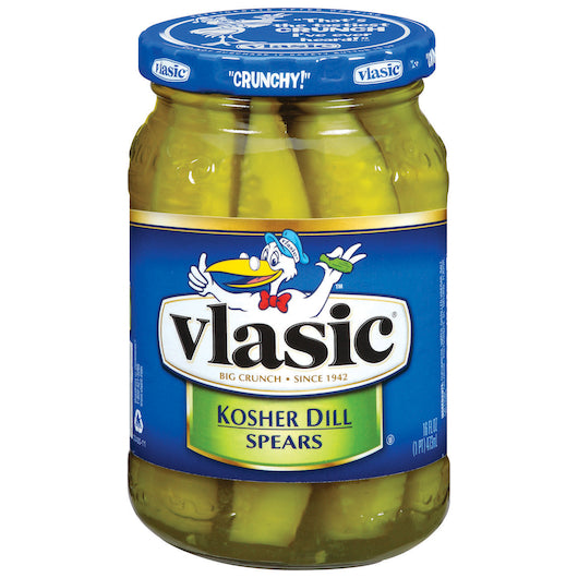 Vlasic Kosher Dill Pickle Spears, Keto Friendly Snacks and Toppings, 6 - 16 FL OZ Jars