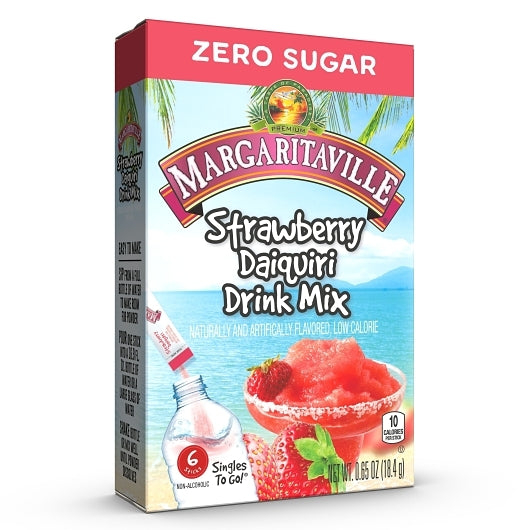 MARGARITAVILLE LOW CALORIE STRAWBERRY DAIQUIRI COCKTAIL MIXER DRINK SINGLES TO GO, 12 - 0.65 OZ