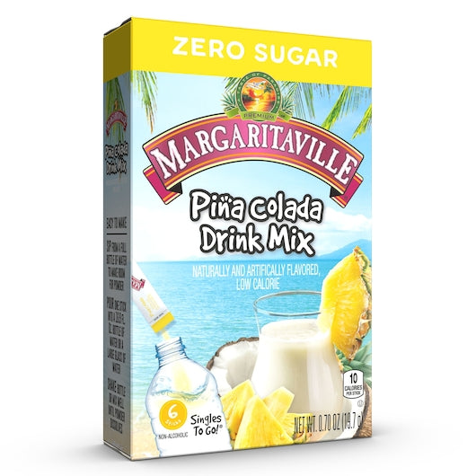 MARGARITAVILLE LOW CALORIE PINA COLADA COCKTAIL MIXER DRINK SINGLES TO GO, 12 - 0.7 OZ