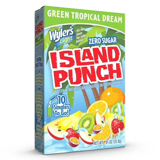 WYLERS LIGHT ISLAND PUNCH GREEN TROPICAL DREAM DRINK MIX SINGLES TO GO, 12 - 10 CNT