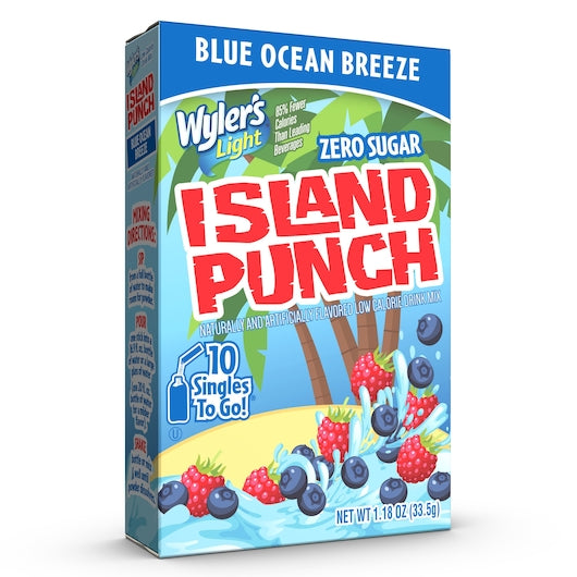 WYLERS LIGHT ISLAND PUNCH OCEAN BREEZE BERRY DRINK MIX SINGLES TO GO, 12 - 10 CNT