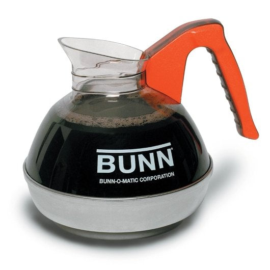 BUNN ORANGE HANDLE EASY POUR GLASS DECAFFEINATED COFFEE DECANTER, 1 - 24 CNT
