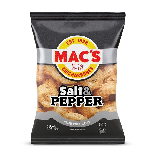 MAC'S BOX OF SALT & PEPPER PORK SKINS, 12 - 3OZ