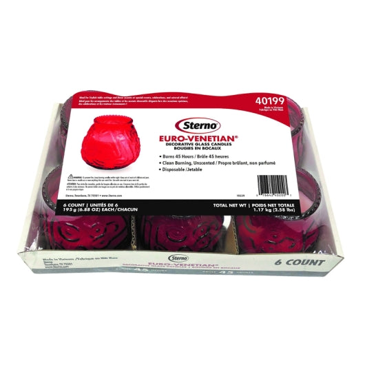 Euro Venetian Decorative Glass Candles Red 2/6 pk