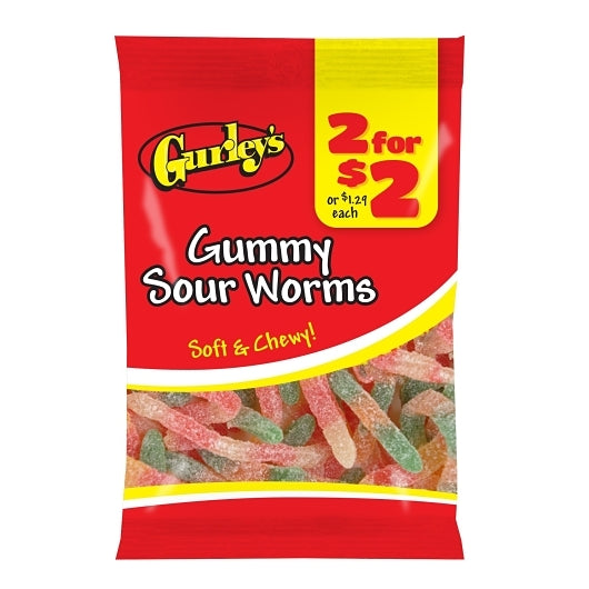 GURLEY'S SOUR GUMMY WORMS, 12 - 2.5