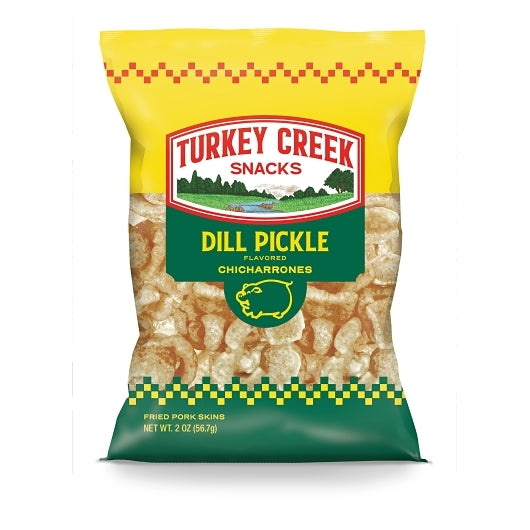 TURKEY CREEK BOX OF DILL PICKLE PORK SKINS, 12 - 2 OZ