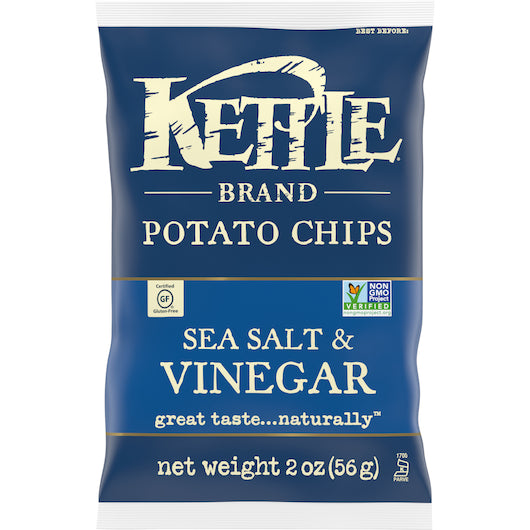 Kettle Brand Potato Chips, Salt & Vinegar Kettle Chips, Snack Bag, 2 Oz
