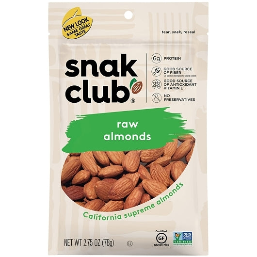 SNAK CLUB RAW ALMONDS, 6 - 2.75 OZ