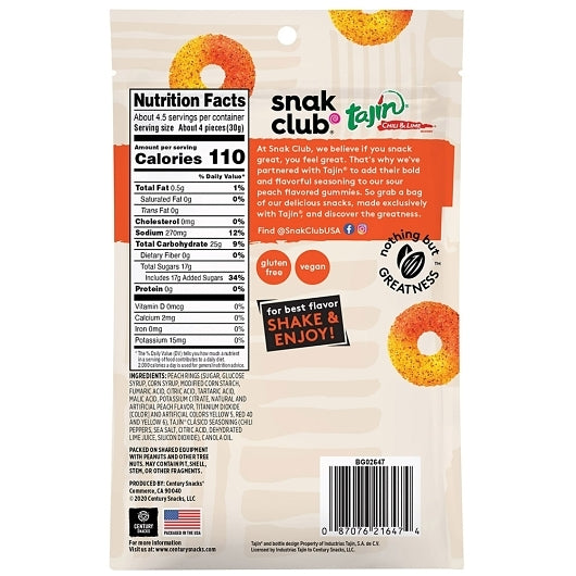 SNAK CLUB TAJIN PEACH GUMMY RINGS,