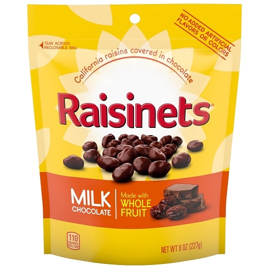 RAISINETS Milk Chocolate Covered Raisins, 8oz/ 226.7g Reclosable Bag x8