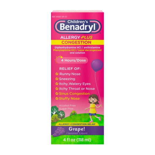 BENADRYL CHILDREN'S BENADRYL ALLERGY PLUS CONGESTION, 12 - 3 - 4 FO