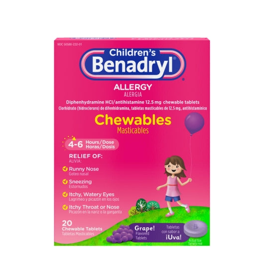 BENADRYL CHILDREN'S TABLET CHEWABLES, 8 - 3 -20 CNT