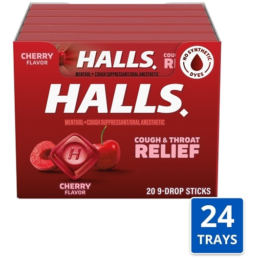 HALLS RELIEF CHERRY COUGH DROPS 9 PC 24 x 20