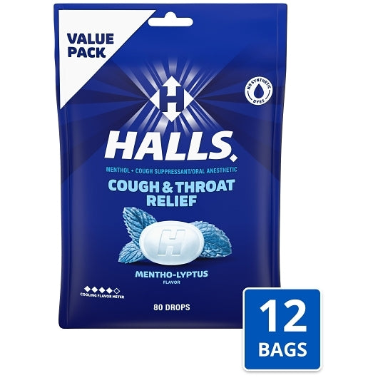HALLS RELIEF MENTHO-LYPTUS COUGH DROPS 80 CT x 12