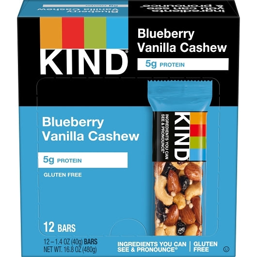 KIND HEALTHY SNACKS BAR BLUEBERRY VANILLA CASHEW BAR 1.4 OUNCE BAR - 12 PER BOX - 6 PACKS PER CASE,