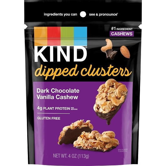 KIND SNACKS DARK CHOCOLATE VANILLA CASHEW DIPPED CLUSTERS, 8 - 4 OZ