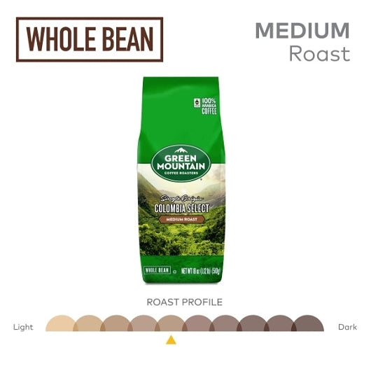 GREEN MOUNTAIN COFFEE COLOMBIA SELECT, 18OZ WHOLE BEAN, 6 - 18 OZ