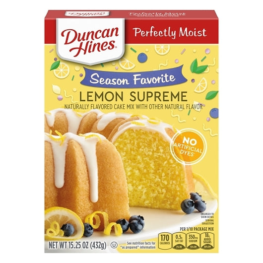 Duncan Hines Signature Perfectly Moist Lemon Supreme Flavored Cake Mix, 15.25 OZ Box Cake Mix (12 Pa