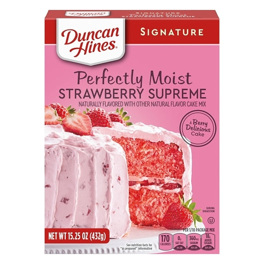 Duncan Hines Signature Perfectly Moist Strawberry Supreme Naturally Flavored Cake Mix, 12 - 15.25 OZ