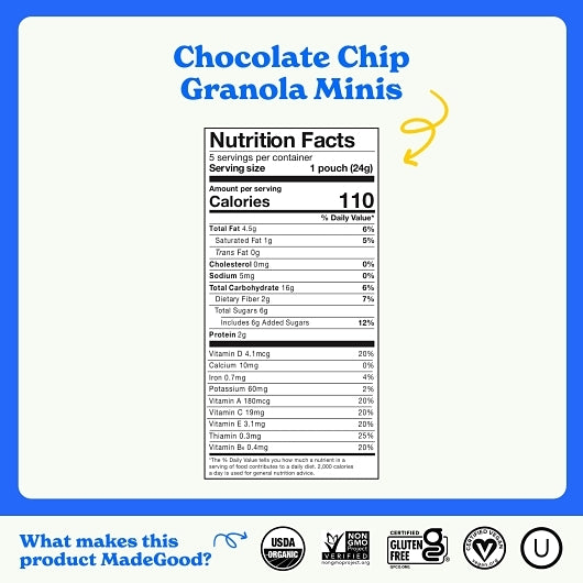 MADEGOOD CHOCOLATE CHIP GRANOLA MINIS, 6 - 4.25 OZ