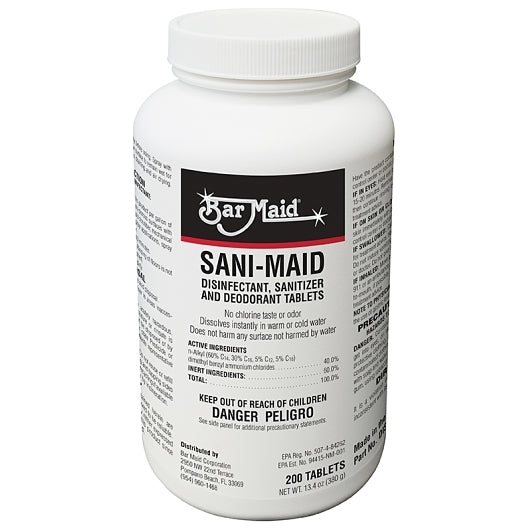 BAR MAID SANI-MAID DISINFECTANT SANITIZER ANDDEODORANT TABLETS, 4 - 200  CNT