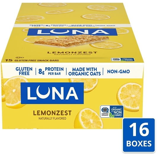 LUNA LEMONZEST GLUTEN FREE NON GMO NUTRITION BAR 1.69 OZ 16 x 15