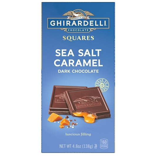 GHIRARDELLI DARK CHOCOLATE SEA SALT CARAMEL SQUARES BAR, 10 - 0.3 LB