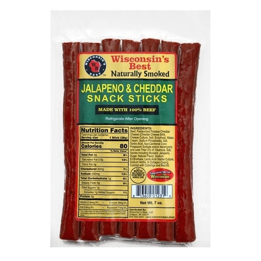 WISCONSINS BEST JALAPENO & CHEDDAR SNACK STICKS MEAT SNACK STICK VALUE PACK STICKS, 12 - 7OZ