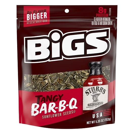BIGS Stubb's Bar-B-Que Sunflower Seeds, Keto Friendly Snack, 5.35-oz. Bag (Pack of 12)