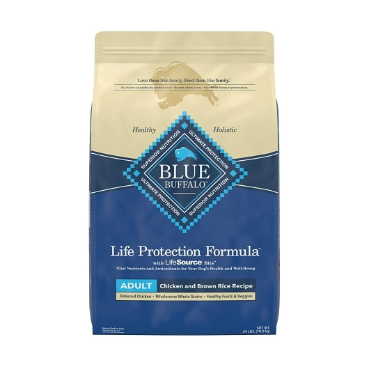 BLUE BUFFALO LIFE PROTECTION FORMULA NATURAL ADULT DRY DOG FOOD, CHICKEN AND BROWN RICE, 1- 24 LB