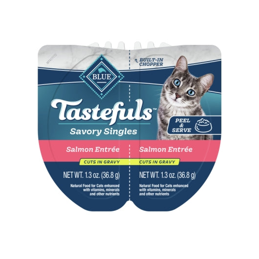 BLUE BUFFALO TASTEFULS SAVORY SINGLES ADULT CUTS IN GRAVY WET CAT FOOD, SALMON ENTRE, PERFECTLY PORT
