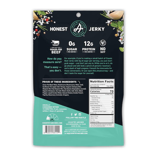 COUNTRY ARCHER JERKY CO ZERO SUGAR CLASSIC BEEF JERKY, 12 - 2 OZ