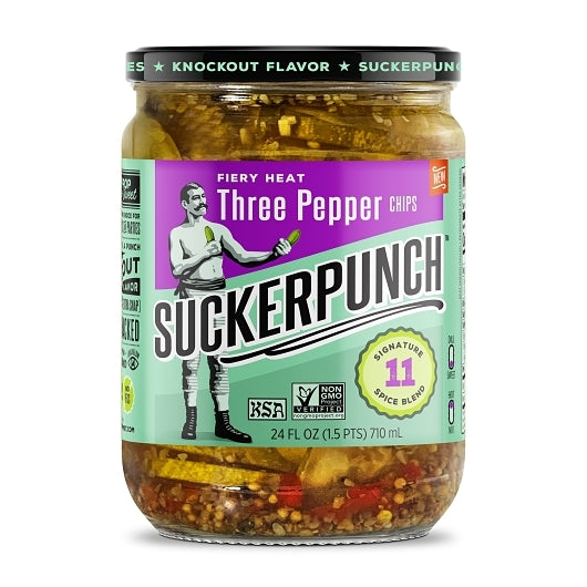 SUCKERPUNCH GOURMET SPICY DILL FIERY HEAT THREE PEPPER PICKLE CHIPS JAR, 6 - 24 FO