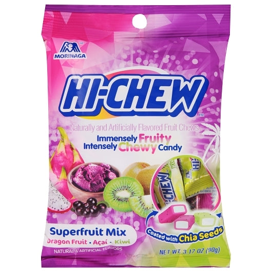 HI-CHEW Superfruit Mix 3.17oz Peg Bag 6ct Display Ready Case (Assorted Mix of Dragon Fruit, Acai, Ki